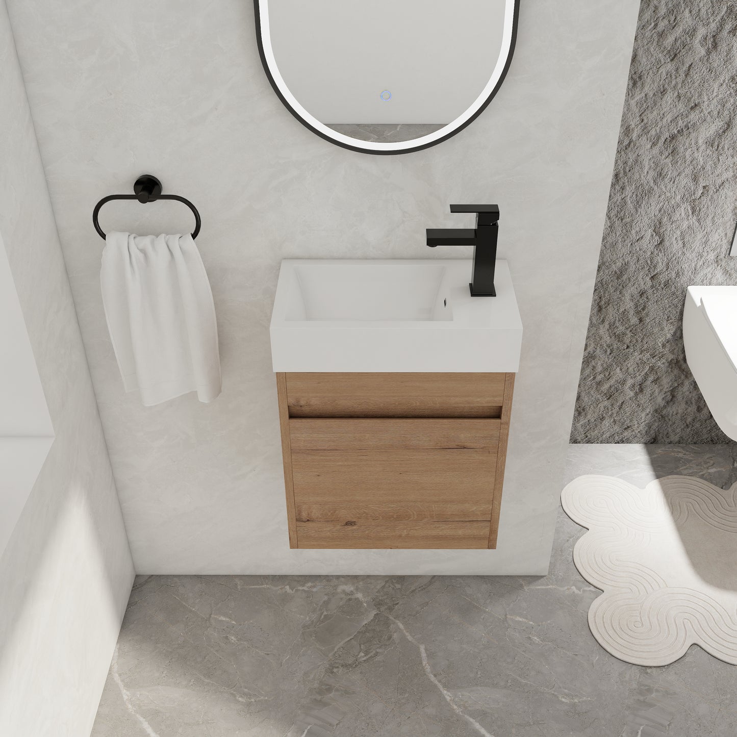 18'' Floating Bathroom Vanity with White Resin Sink & Soft-Close Door color: Imitative Oak