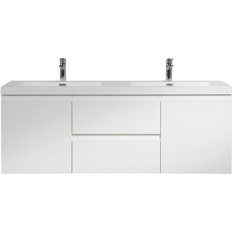 47/59" White Floating Bathroom Vanity – Single/Double Resin Sink Options