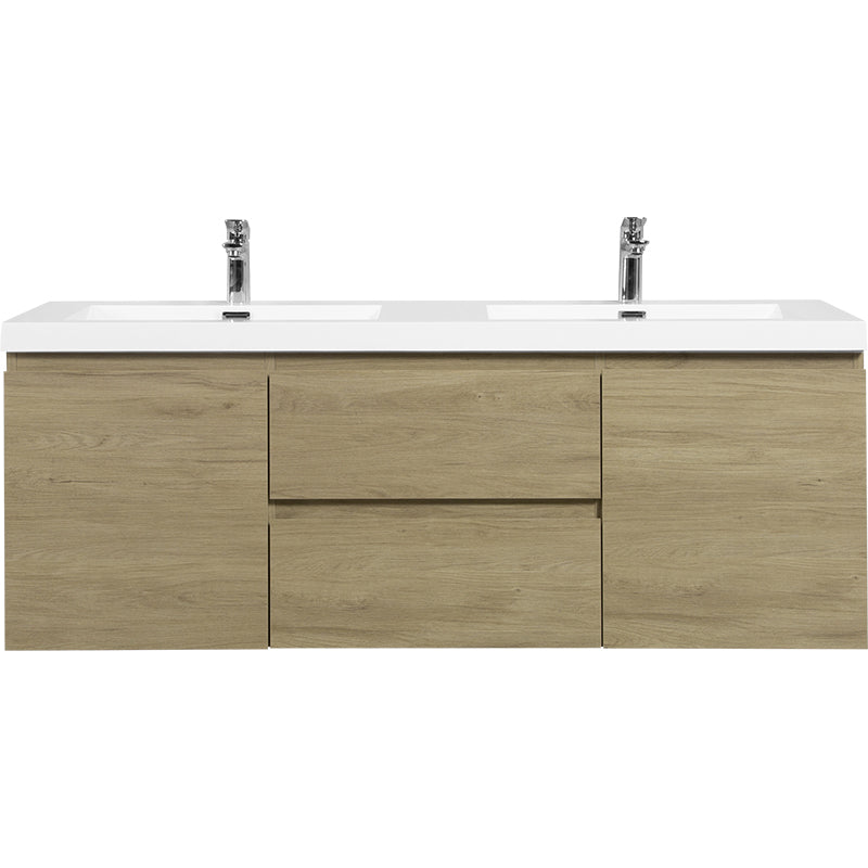 47/59" Modern Floating Bathroom Vanity with Resin Top Basin color: Oak | sink: Double