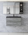 Floating Bathroom Vanity with Quartz Sand Basin and Soft Close Drawers color: Grey