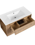 36" wall mounted bathroom vanity with open drawer and built-in storage organizers | Ace Decor