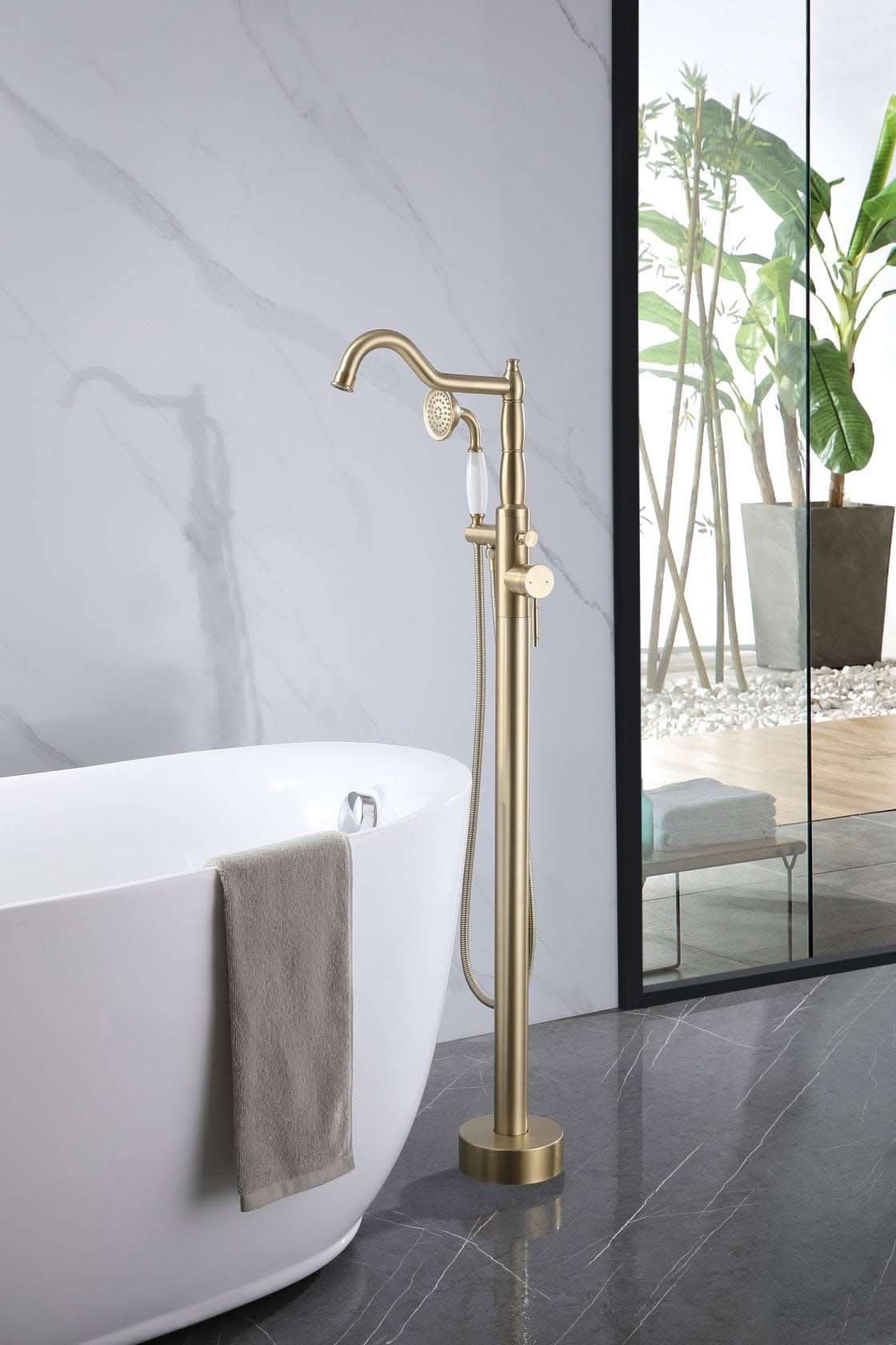 brushed gold bathroom faucet with handheld shower color:Brushed Gold