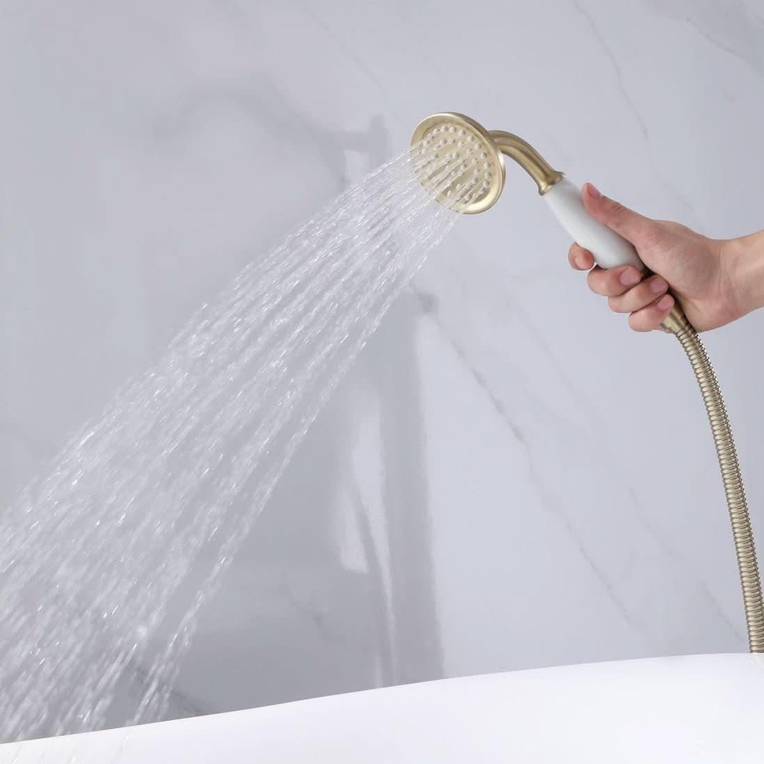 brushed gold bathroom faucet with handheld shower color:Brushed Gold