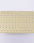 Rectangle brushed gold rainfall shower head for Luxe Series shower system.
