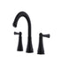 VALMIRA Matte Black Sink Faucet with high-arc spout and dual handles for modern bathroom.