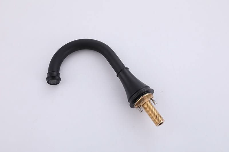 Spout component of VALMIRA Matte Black Sink Faucet with durable brass connection and curved design.