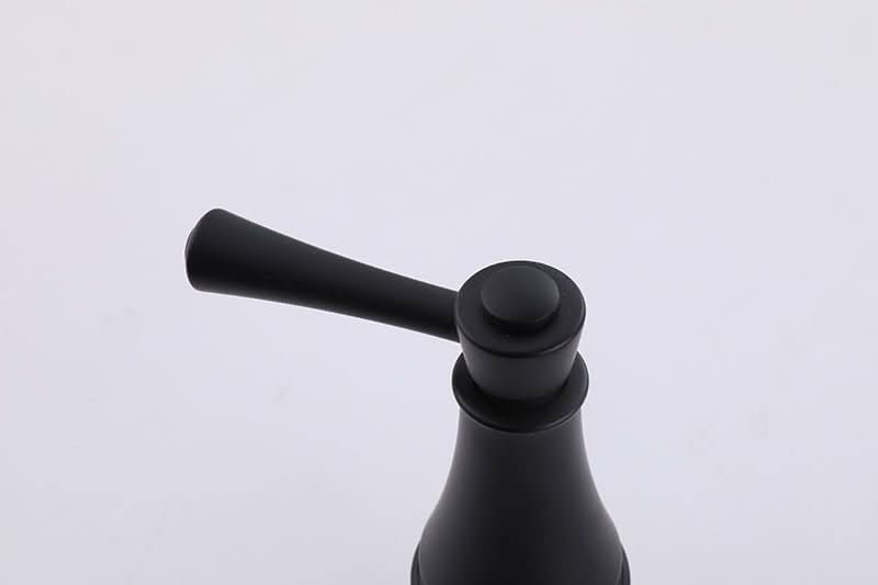 Close-up detail of VALMIRA Matte Black Sink Faucet handle with elegant lever design.