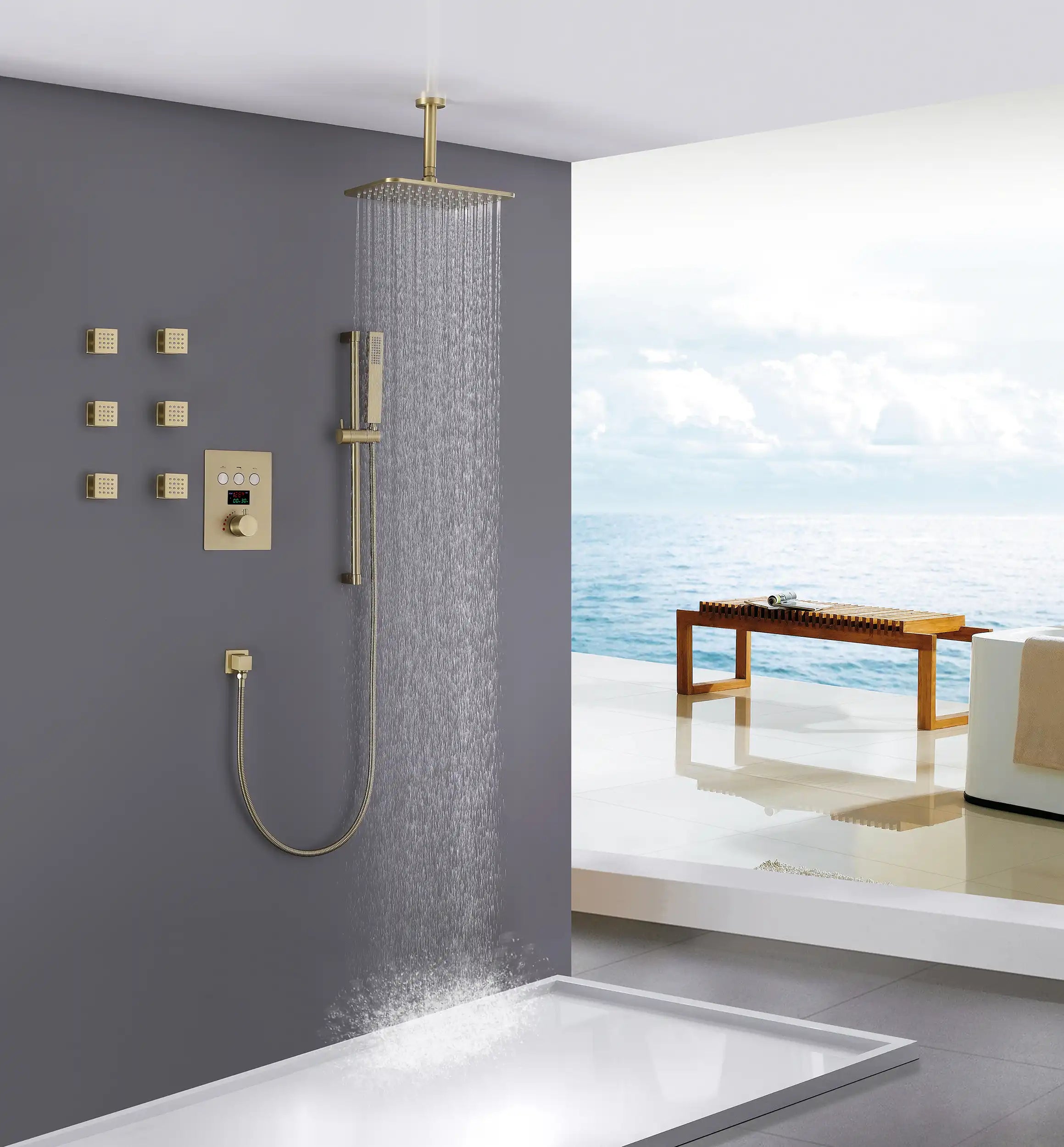 Luxe Series Thermostatic Shower System in Copper with Digital Display