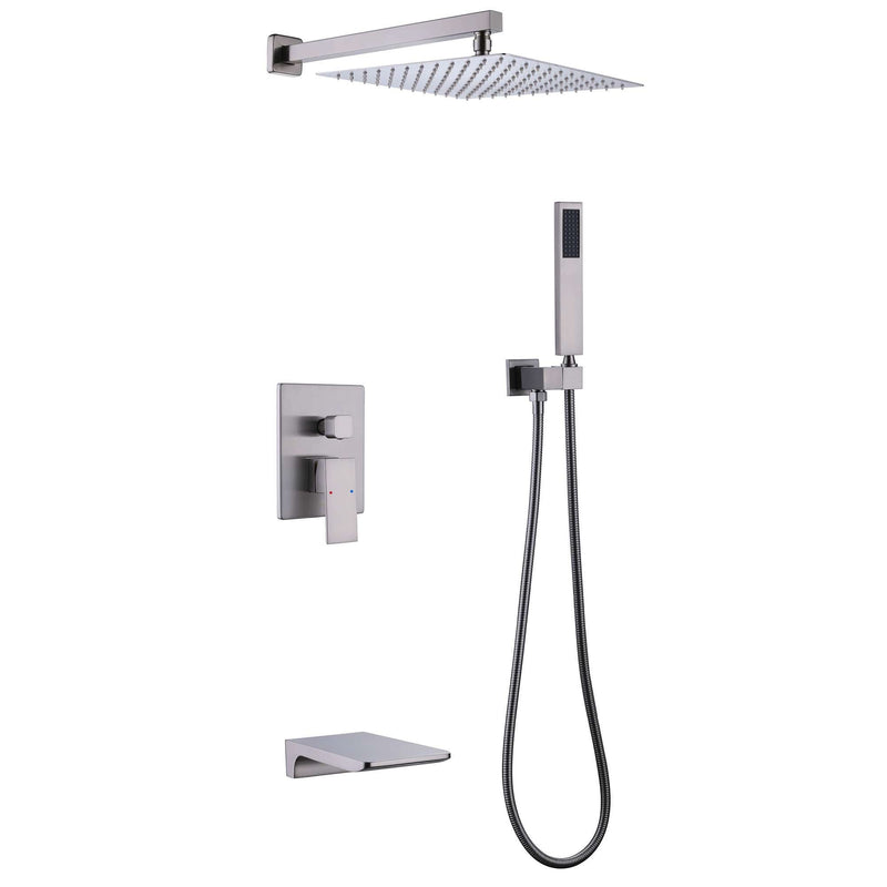 10” Brushed Nickel Rain Shower System – 3-Function Design, Pressure Balance