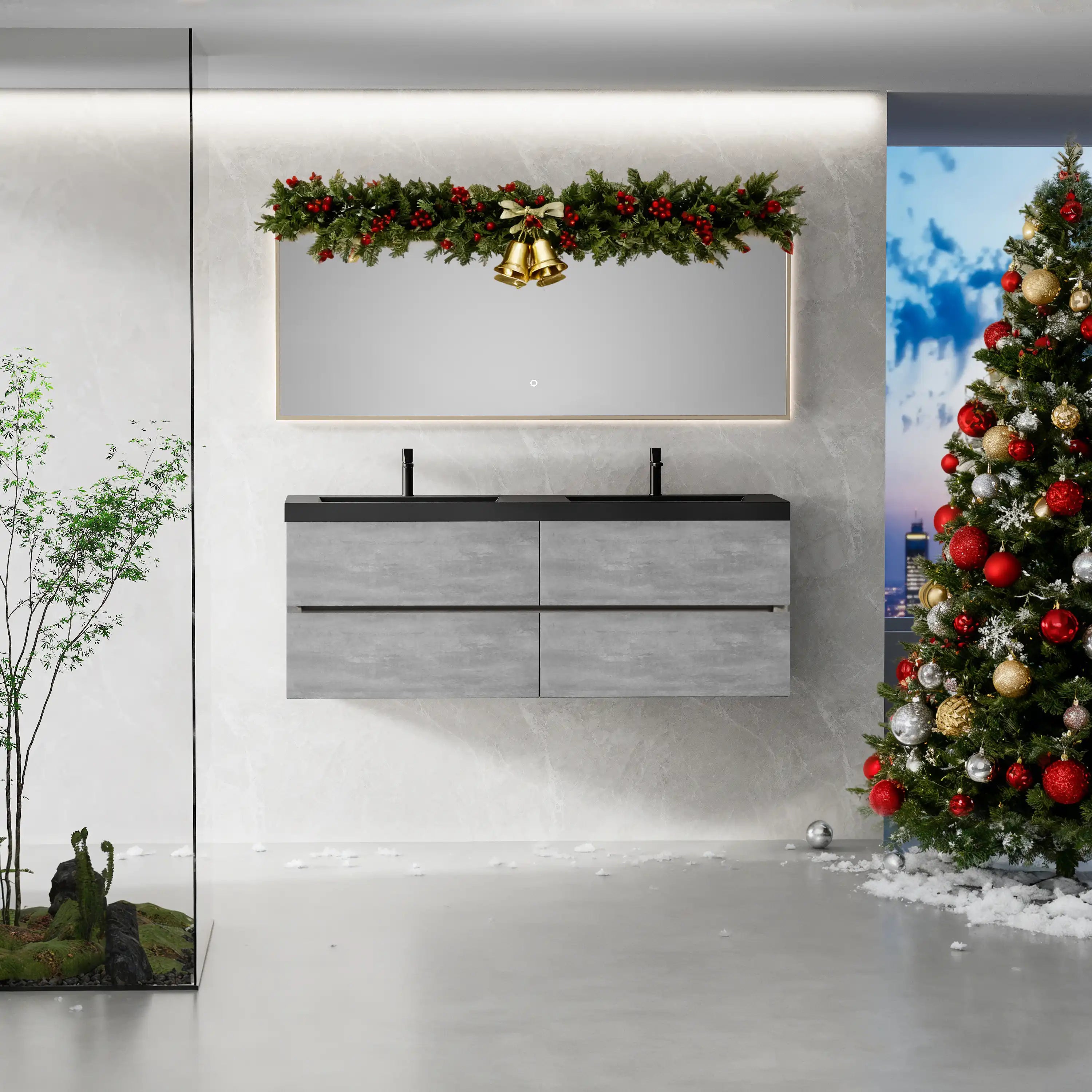 Holiday-styled 60 x 19 vanity for industrial bathroom vanity ideas | Ace Decor