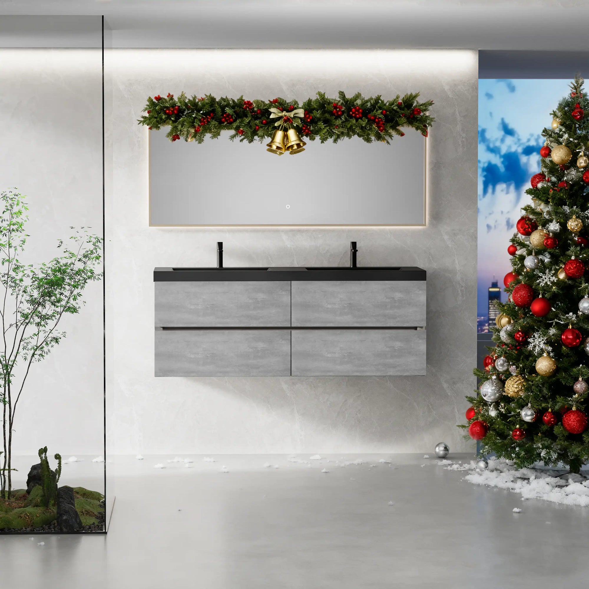 Holiday-styled 60 x 19 vanity for industrial bathroom vanity ideas | Ace Decor