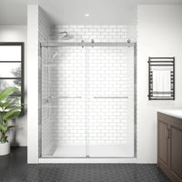 Front view of sliding shower doors brushed nickel, frameless design, size 60 x 74 | Ace Decor
