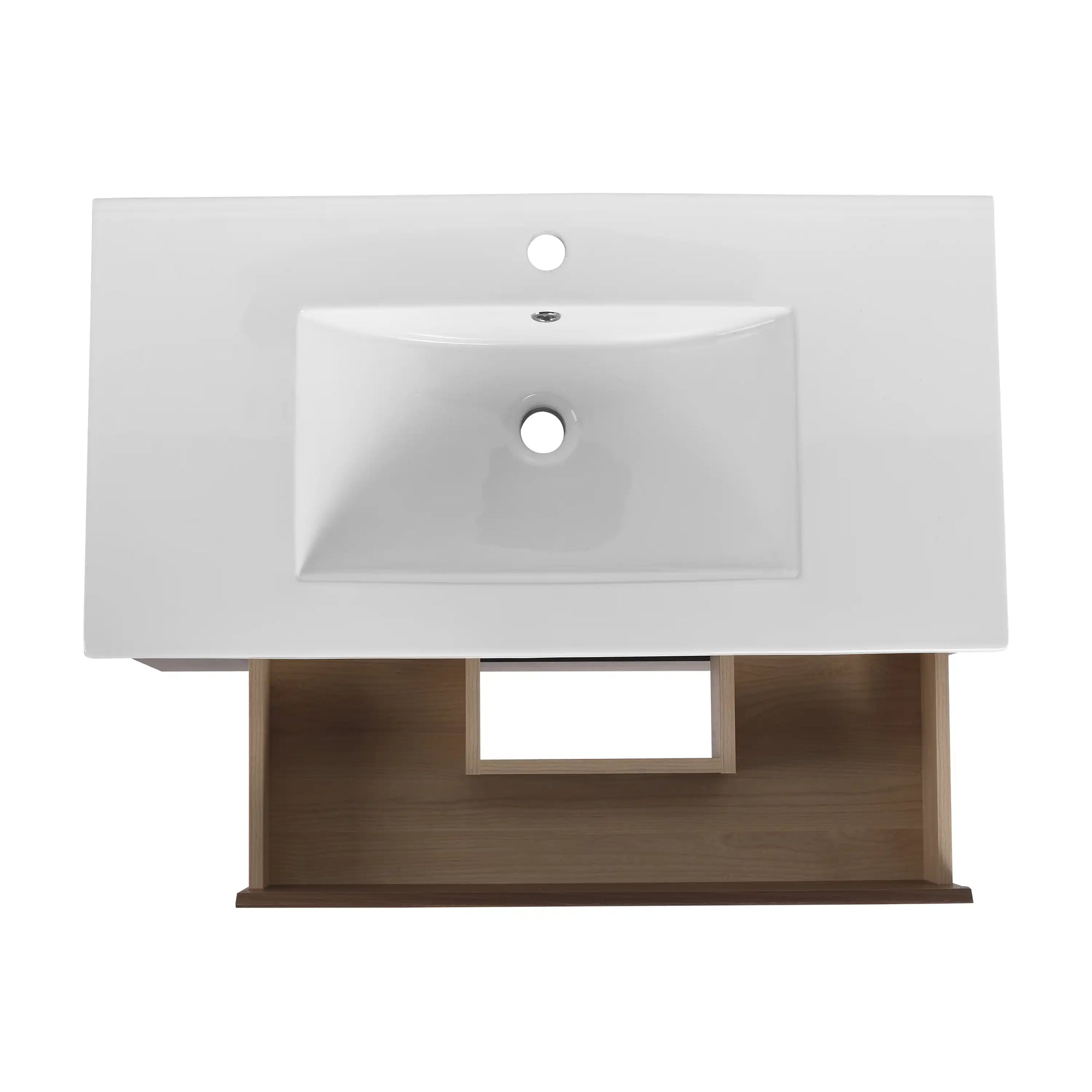 36" integrated ceramic sink top view for 36 inch wall mounted bathroom vanity | Ace Decor