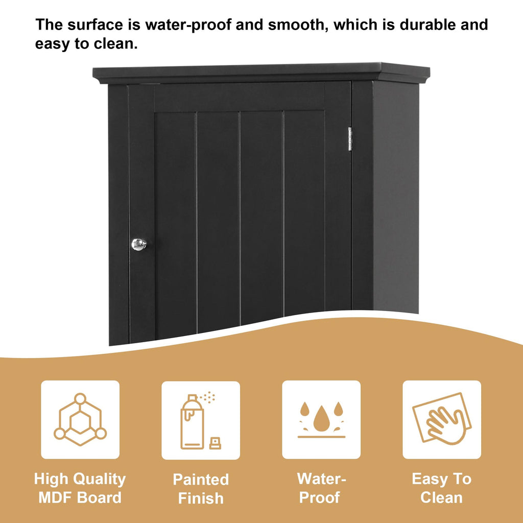 Norrin 67.3 inch black bathroom storage cabinet made of MDF material, waterproof and easy to clean surface.