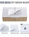 Monterey Series 84" Double Floating Bathroom Vanity in Imitative Oak with Side Cabinet and Integrated Sink
