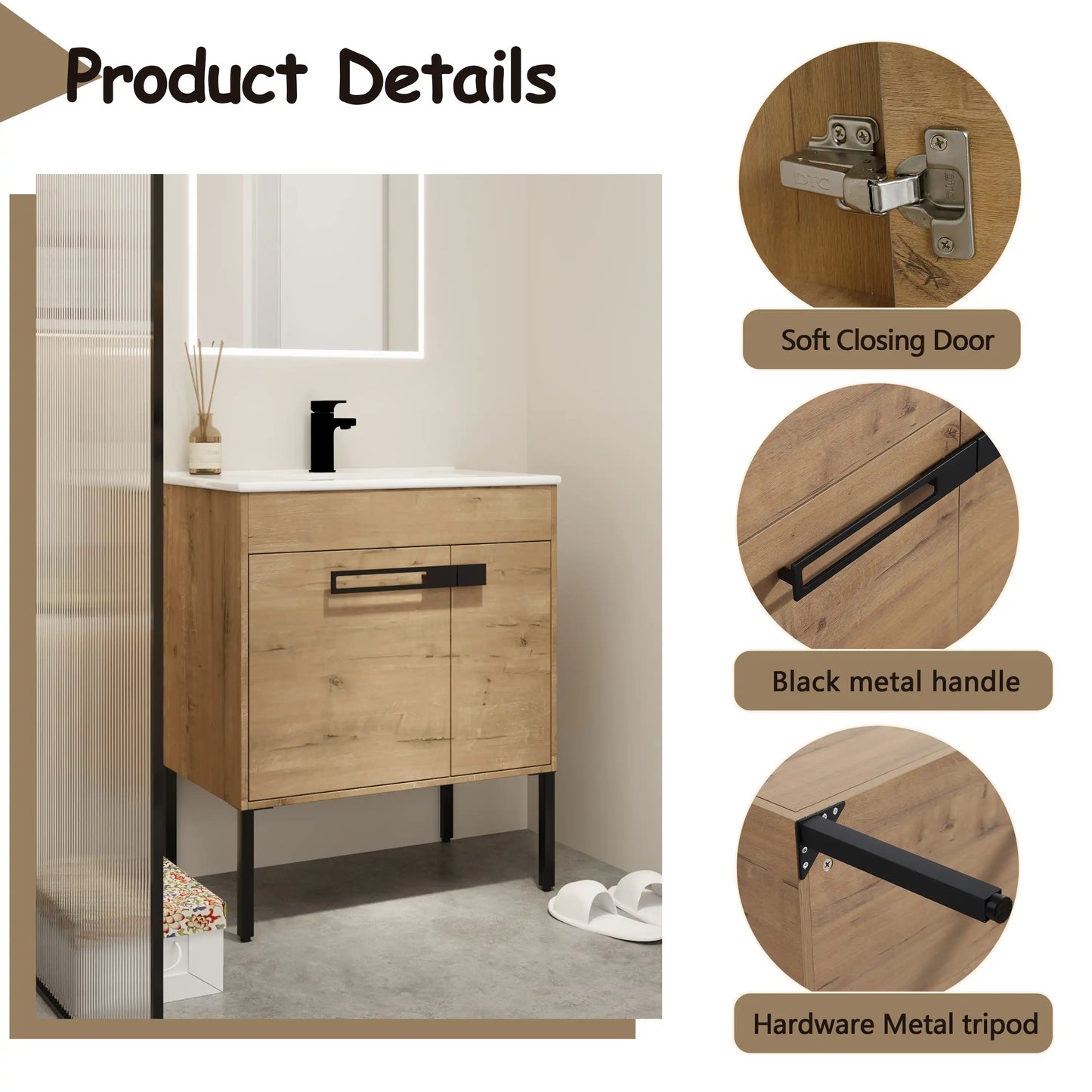 Bathroom Vanity With Sink, Freestanding Bathroom Vanity or Floating is Optional Conversion color: Imitative Oak | size:30 inch