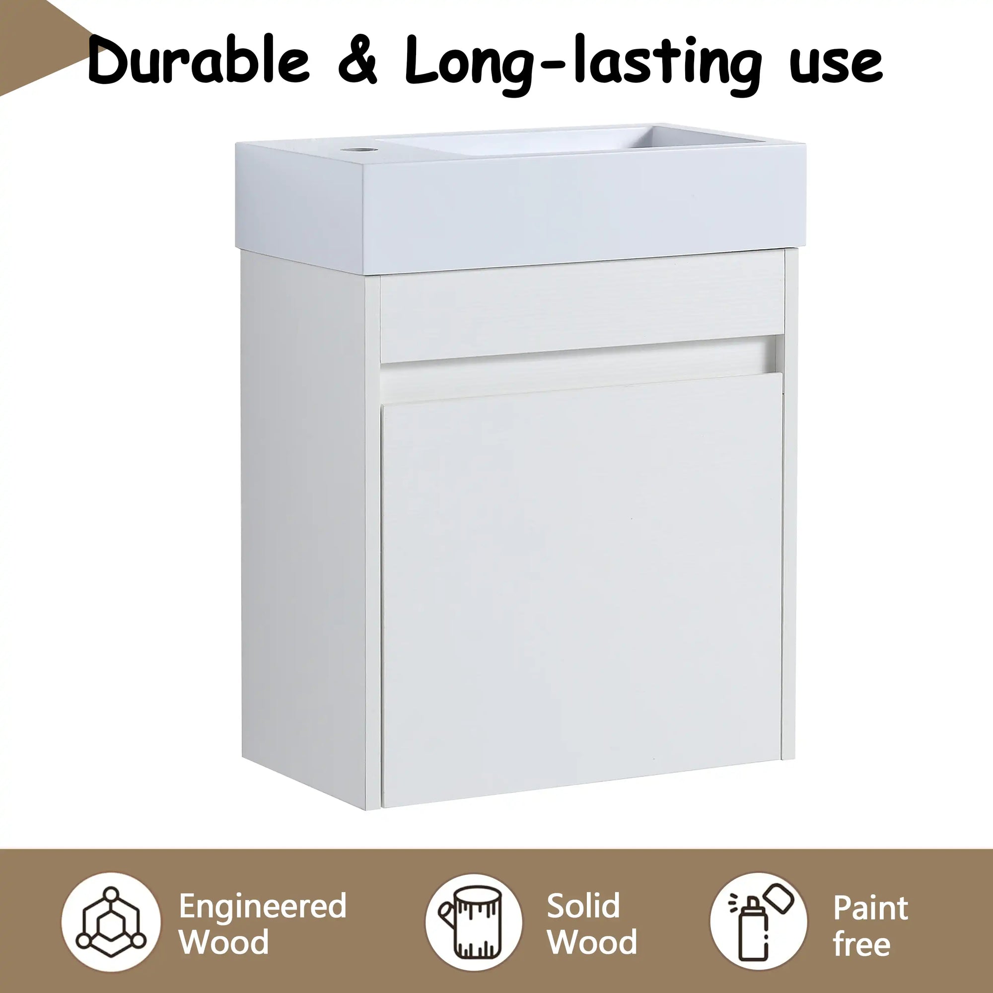18" white bathroom sink with vanity highlighting durable construction and modern design | Ace Decor