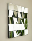 Angled view of 24-inch modern entryway mirror and bench wall mirror showing 3D faceted tiles | Ace Decor