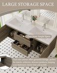 59 inch double sink vanity showing large storage capacity with drawers and side cabinets | Ace Decor