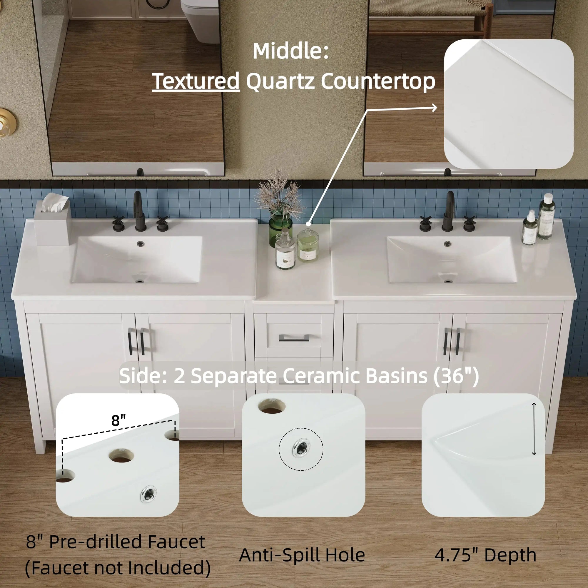 Elysian 84&quot; Freestanding Bathroom Vanity with Double Sinks – White