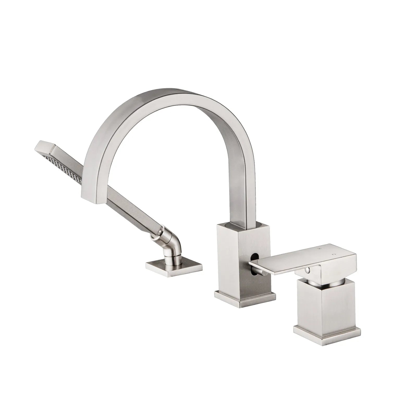 FLUNIX Brushed Nickel Brass Waterfall Roman Deck Mounted Tub Faucet Set with Hand Shower