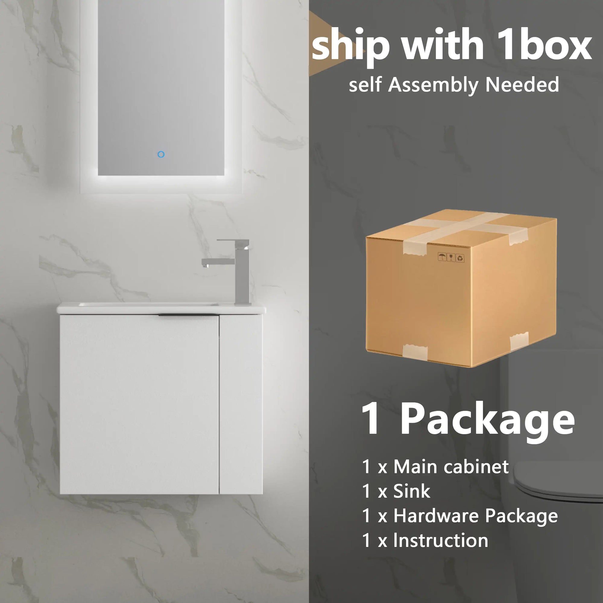 22 inch small white bathroom vanity shipped in one box with sink and hardware included | Ace Decor