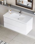 Floating Bathroom Vanity with Resin Top Basin & Soft Close Drawers - Modern Wall-Mounted Storage Cabinet color:White