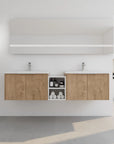 Monterey Series 72" Double Floating Bathroom Vanity in Imitative Oak with Side Cabinet and Integrated Sink