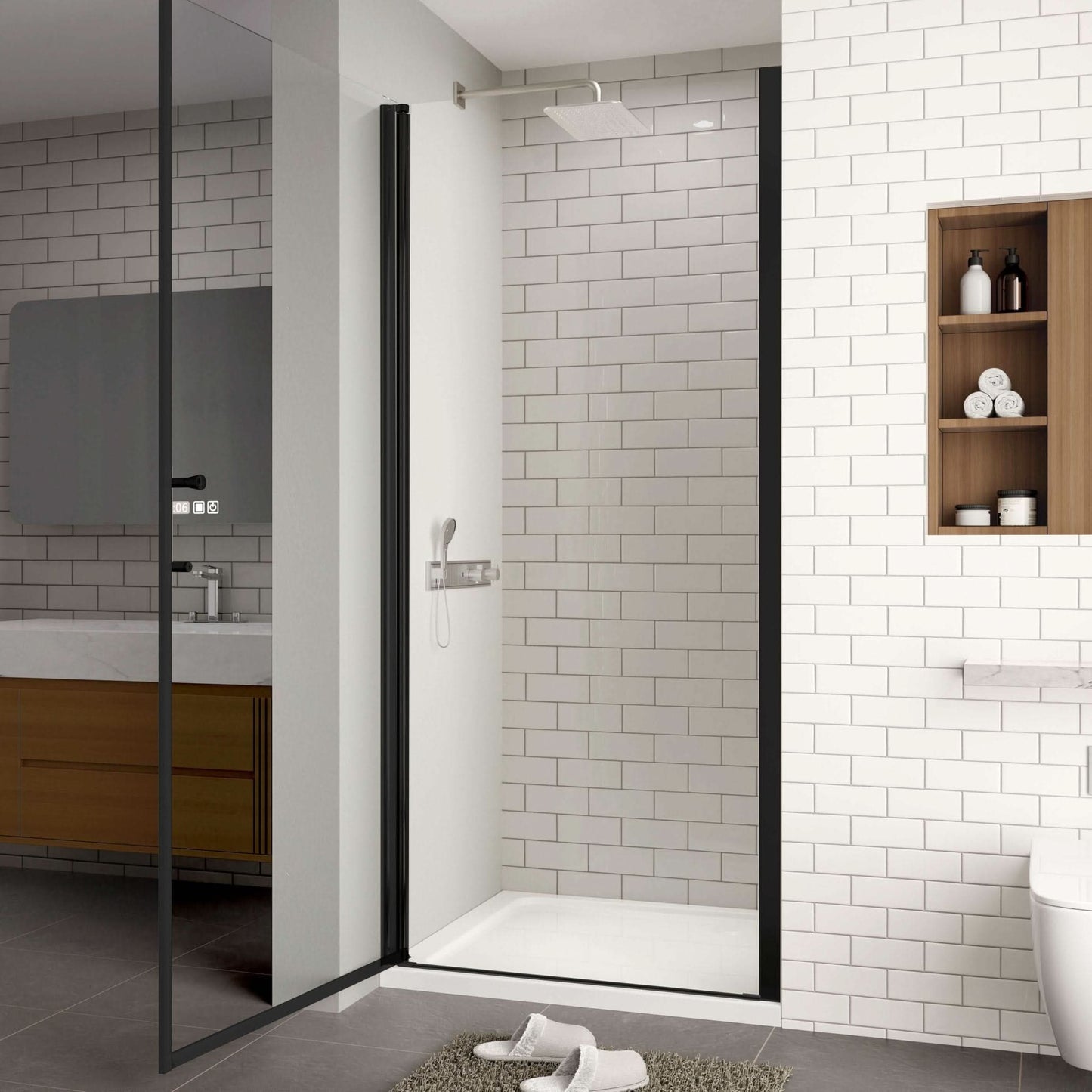 framed pivot glass shower doors color:Matte Black