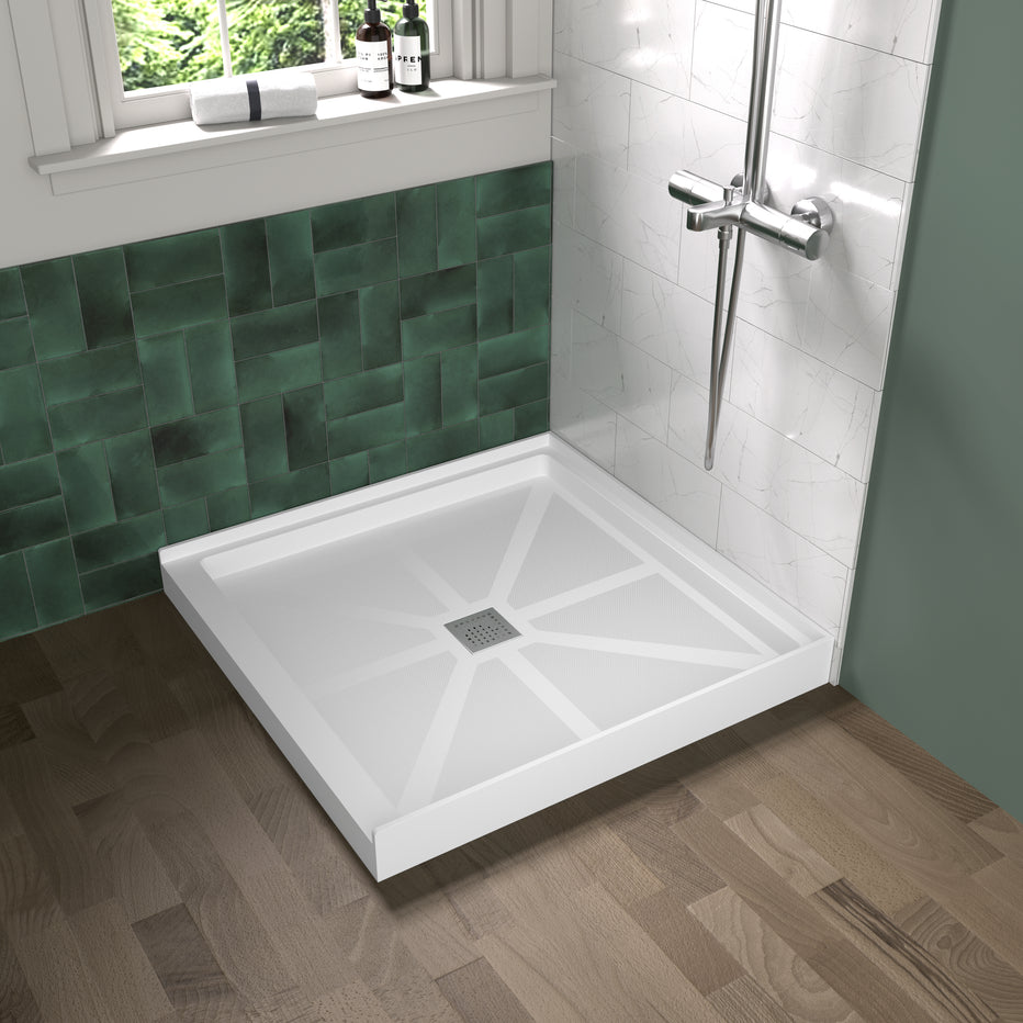 36x36 Non-Slip Shower Base with Center Drain & Stainless Steel