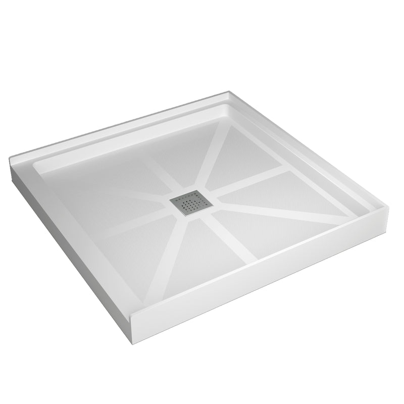 Alcova Series 36" x 36" Non-Slip White One Piece Shower Base - Center Drain, Ready for Tile & Easy Fit