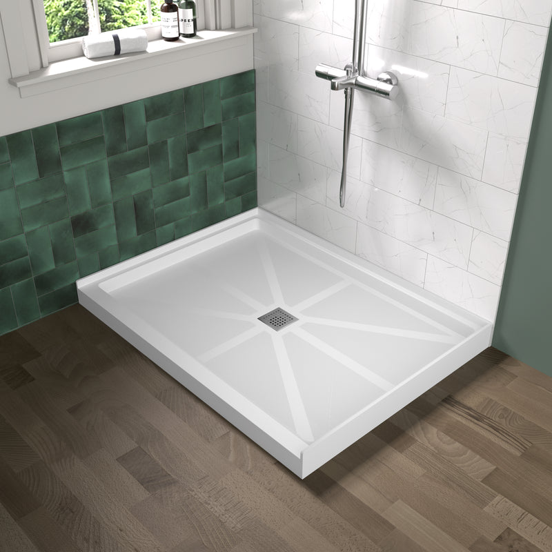 Alcova Series 48" x 36" Non-Slip White One Piece Shower Base - Center Drain, Ready for Tile & Easy Fit