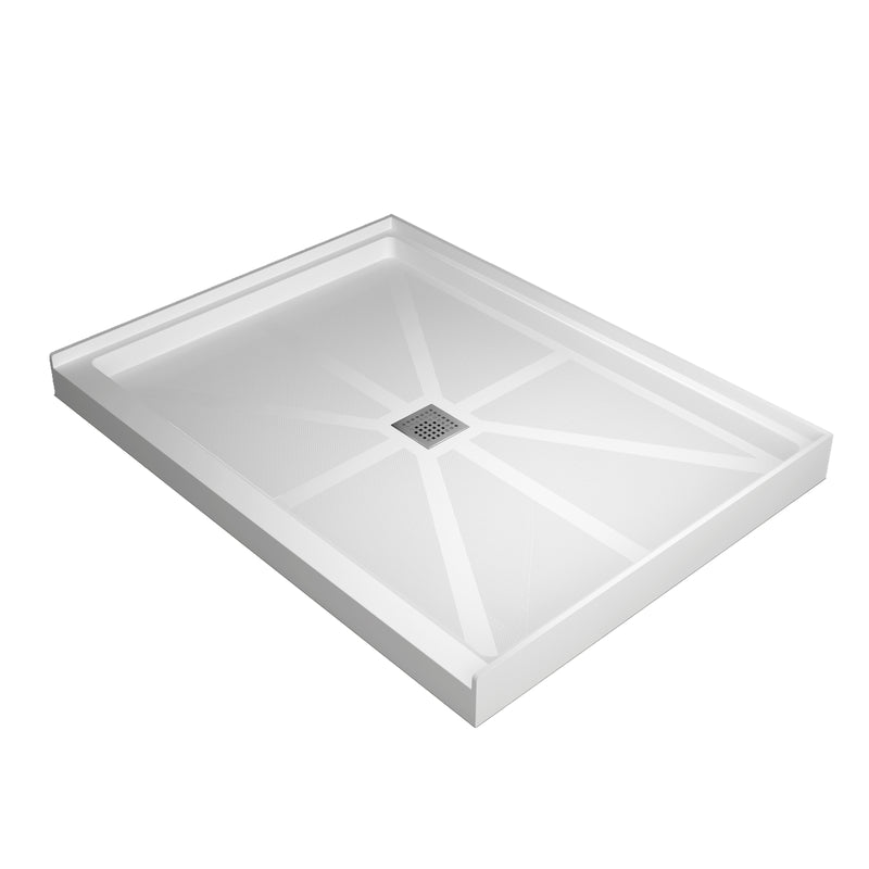 48" x 36" Non-Slip White One Piece Shower Base - Center Drain, Ready for Tile & Easy Fit