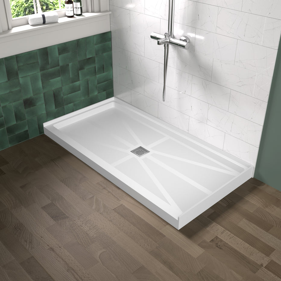 60 x 30 Non-Slip White One Piece Shower Base - Center Drain, Ready for Tile & Easy Fit