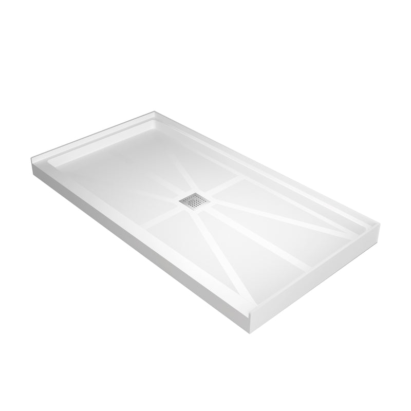 Alcova Series 60" x 32" Non-Slip White One Piece Shower Base - Center Drain, Ready for Tile & Easy Fit