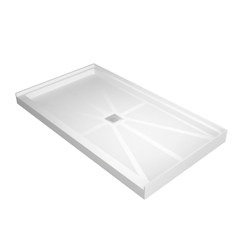 Alcova Series 60" x 36" Non-Slip White One Piece Shower Base - Center Drain, Ready for Tile & Easy Fit