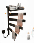 Lirion Series 18" x 30" Heated Towel Rack with 4×180° Swing Bars, Foldable Shelf & Smart LED Control - Black