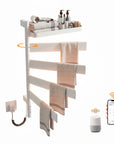 Lirion Series 18" x 30" Heated Towel Rack with 4×180° Swing Bars, Foldable Shelf & Smart LED Control - White