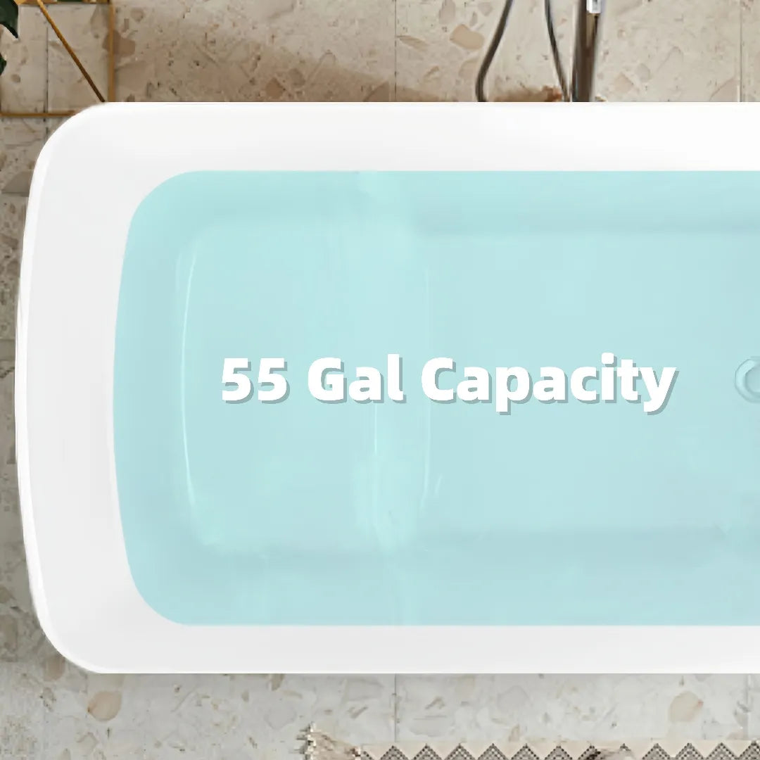 Nectar Series freestanding soaking tub with 55 Gal of water capacity.