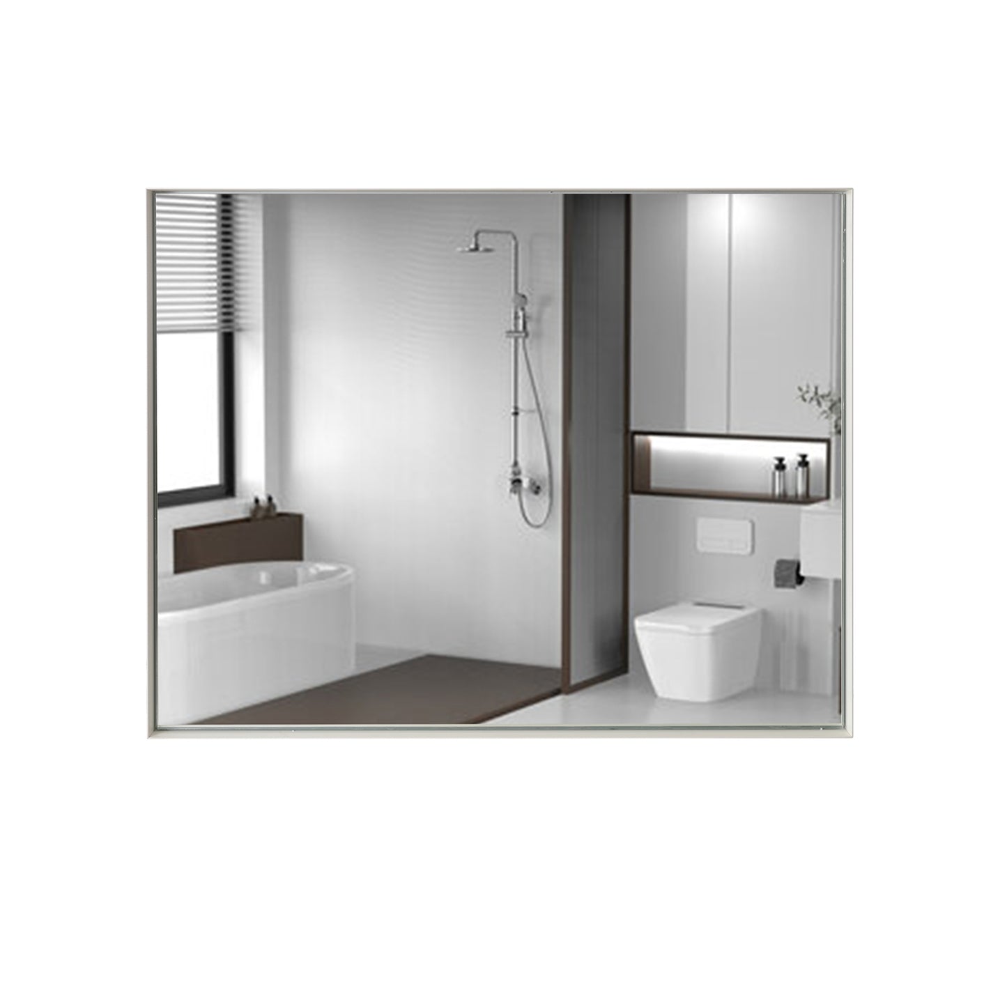 40x30 Inch Glossy White Rectangular Wall-Mounted Bathroom Mirror with Beveled Edges color: White