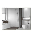 40x30 Inch Glossy White Rectangular Wall-Mounted Bathroom Mirror with Beveled Edges color: White