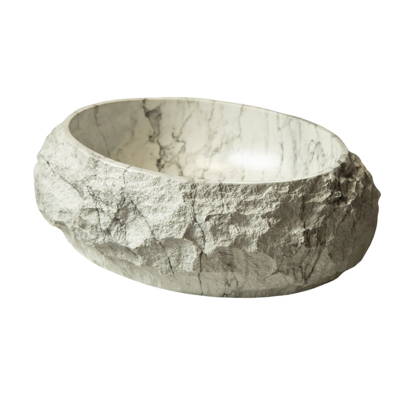 Astra Series 18" Oval Sculpted Resin Stone Vessel Basin - Marble White
