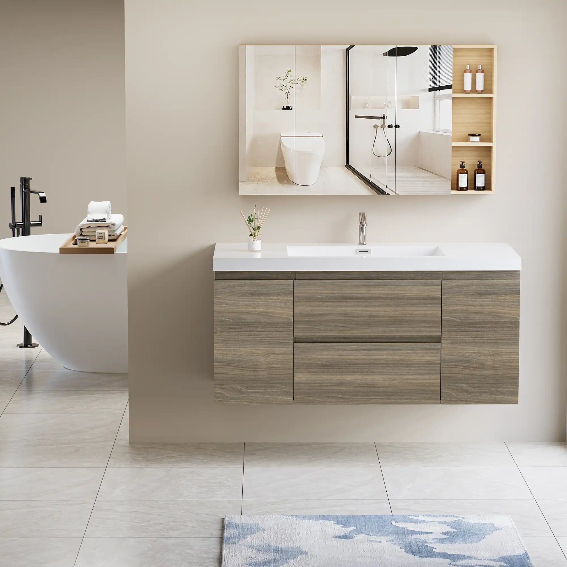 47/59" Modern Floating Bathroom Vanity with Resin Top Basin color: Ash Grey | sink: single