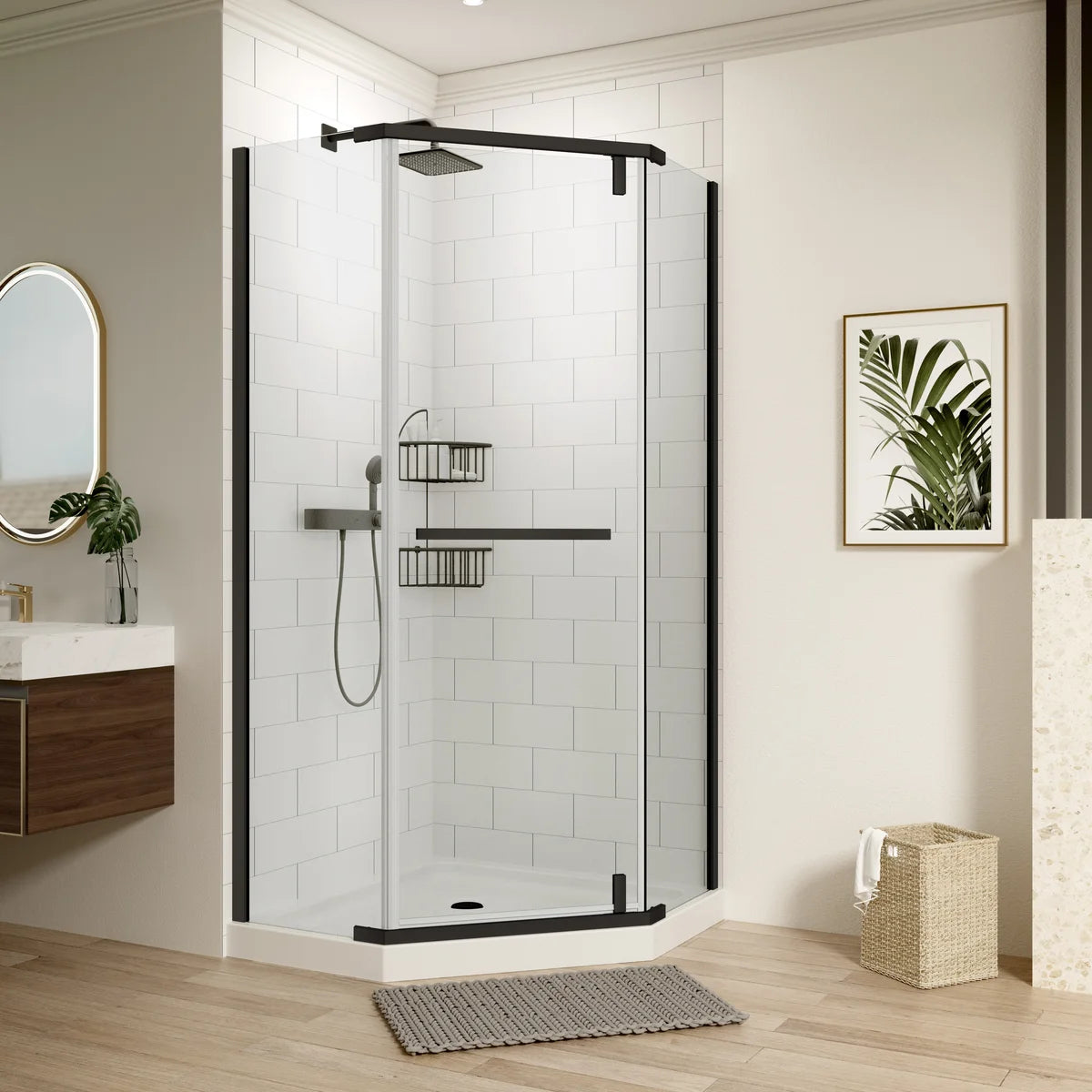 chrome frameless neo-angle shower enclosure color:chrome