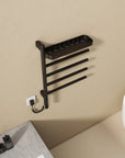 minimalist bathroom setup featuring best heated towel rack 18 x 27 with foldable arms and shelf | Ace Decor