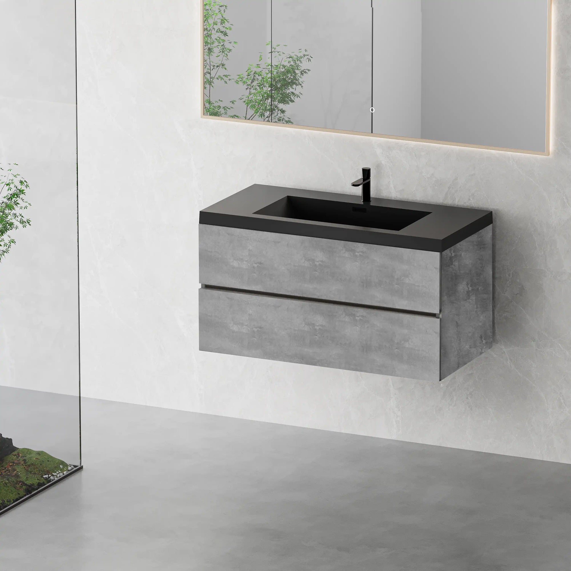 23&#39;&#39;-47&#39;&#39; Floating Dark Grey Corner Vanity with Matte Black Sink - 2 Soft Close Drawers