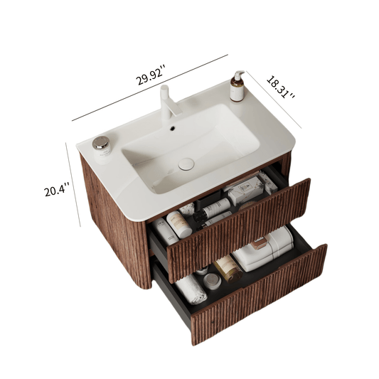 30/36" X 18" X 20" Modern Wall-Mounted Bathroom Vanity with Sink and Storage - Pre-Assembled Retro Walnut color: White + Deep Walnut