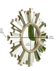 26 inch sunburst bathroom wall mirror with measured frame thickness and inner diameter | Ace Decor
