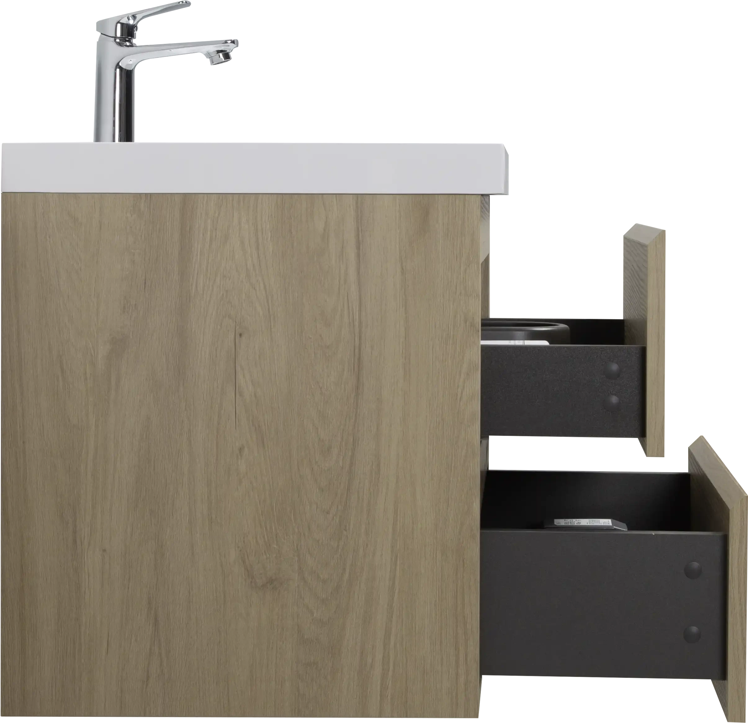 Floating Bathroom Vanity with Resin Top Basin & Soft Close Drawers - Modern Wall-Mounted Storage Cabinet color: Oak