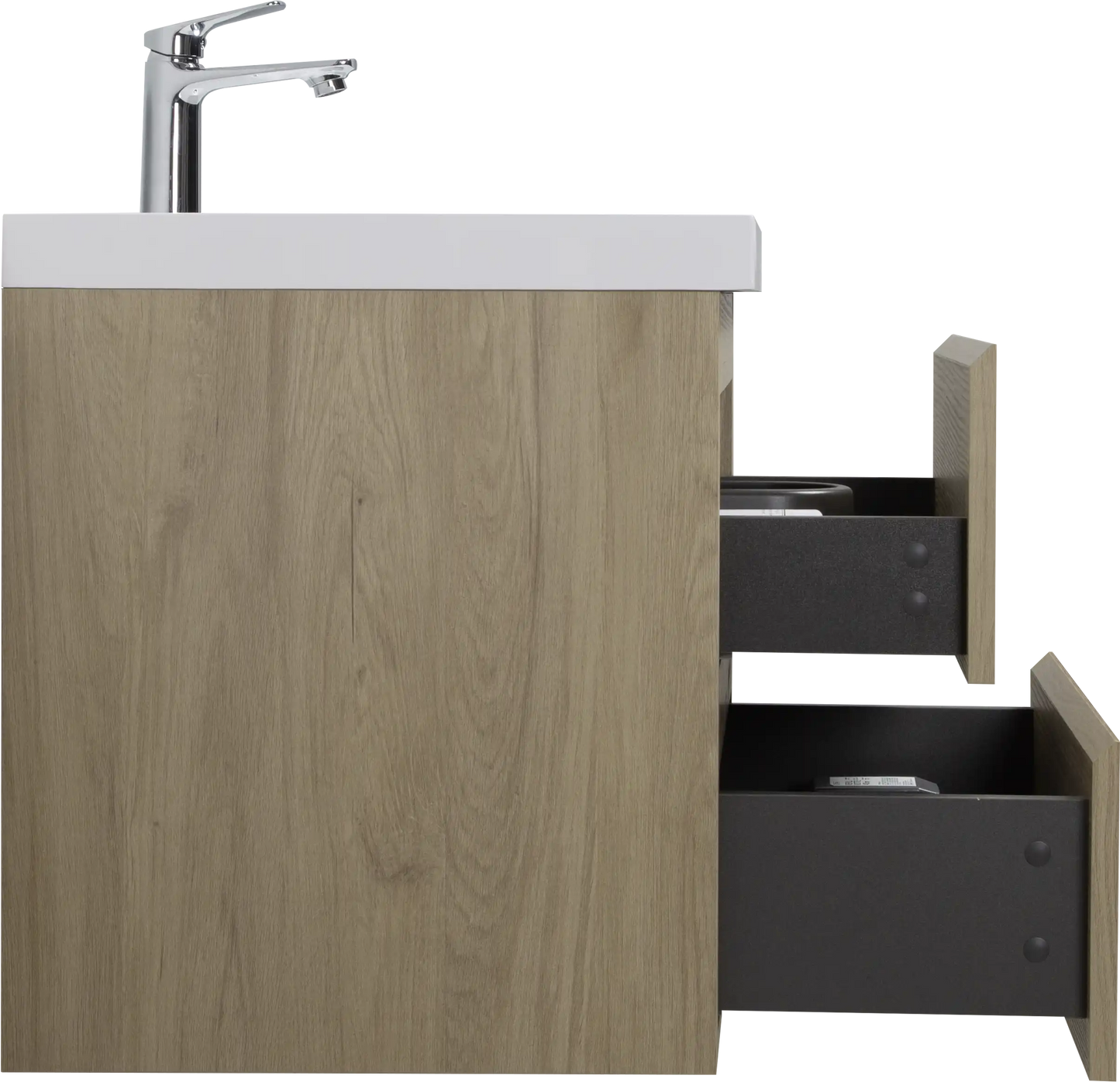 Floating Bathroom Vanity with Resin Top Basin & Soft Close Drawers - Modern Wall-Mounted Storage Cabinet color: Oak